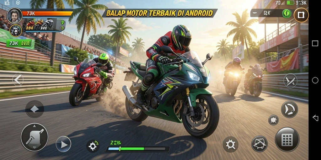Gameplay seru dari 73K dengan aksi balapan motor yang mendebarkan.