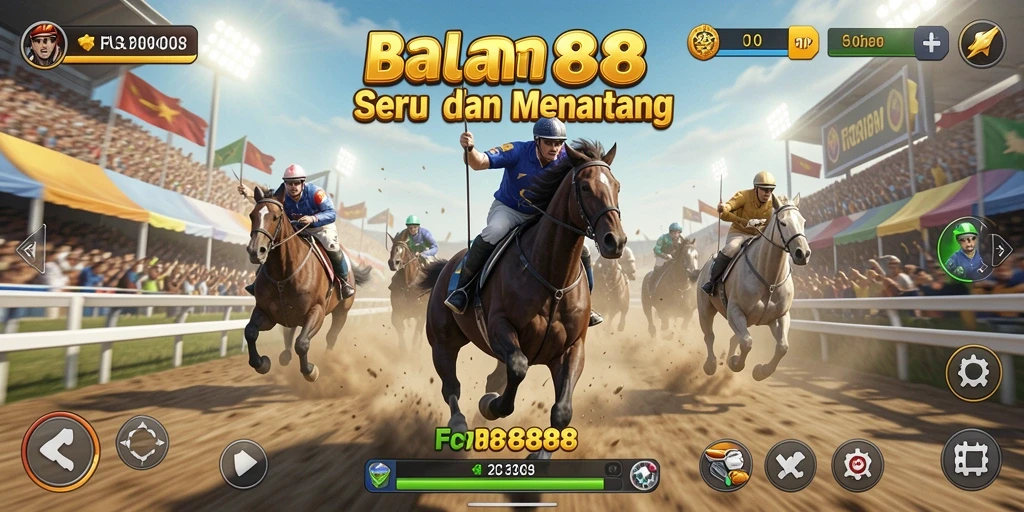 Screenshot gameplay FC888 menunjukkan balapan mendebarkan dan mobil yang cepat.