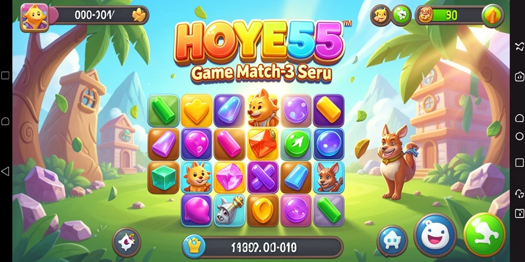 Gameplay HOYE55 yang seru dan penuh warna.