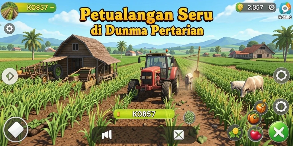 Tangkapan layar KO857 menampilkan gameplay pertanian yang interaktif dan menarik.