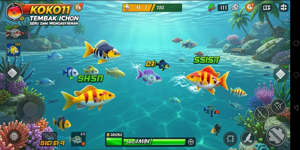 Tampilan gameplay KOKO11 yang seru saat menembak ikan.