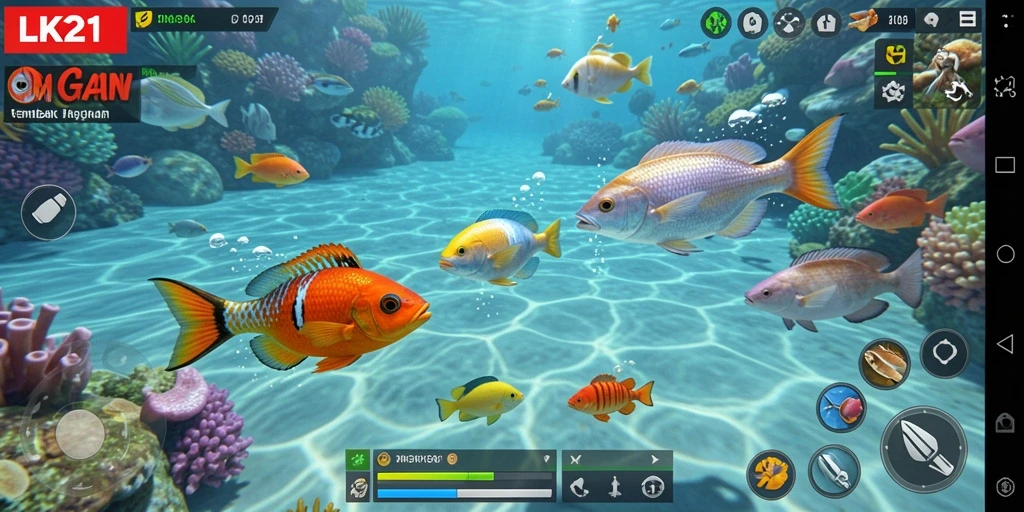 Tampilan gameplay LK21 dengan aksi menembak ikan yang seru.