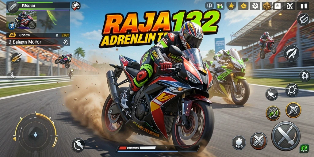 Screenshot gameplay RAJA132 menampilkan balapan motor yang seru dan mendebarkan.