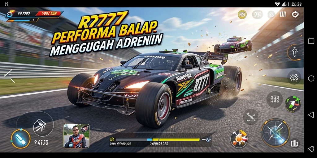 Gameplay RR777 menampilkan aksi balap mobil yang intens dan mendebarkan.