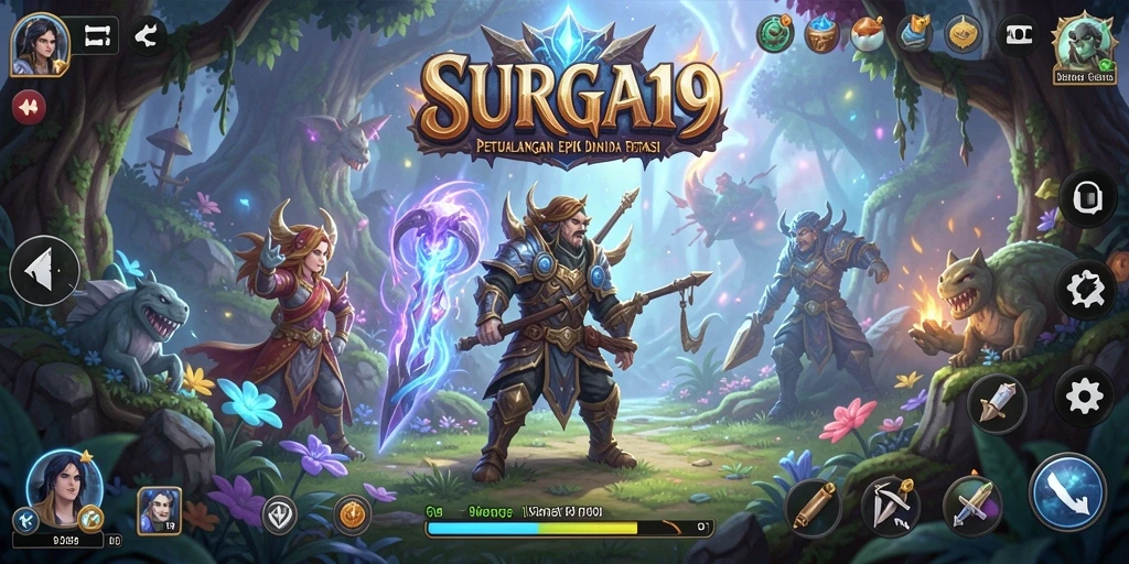 Gameplay SURGA19 menampilkan pertarungan epik di dunia fantasi.