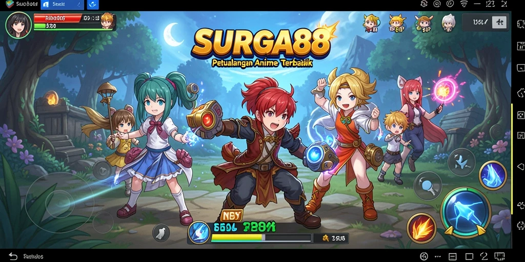 Screenshot menunjukkan pertarungan seru dalam game Anime SURGA88.