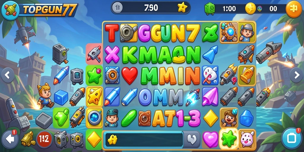 Tampilan menarik gameplay Match-3 di TOPGUN77.