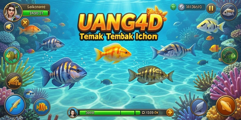 Tangkapan layar utama UANG4D menampilkan aksi seru dalam game Tembak Ikan.