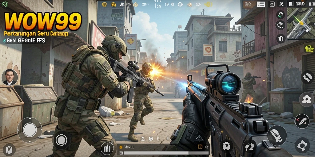 Tampilan gameplay WOW99 yang intens dalam pertempuran FPS.
